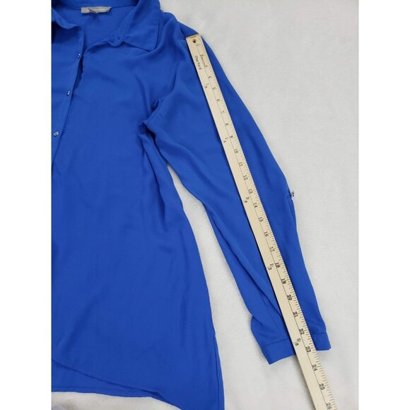 My Collection Top Women Large Blue Button Up Flowy Collar Untucked Layer Office - Picture 4 of 9